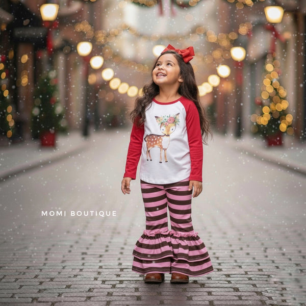 Oh Deer top & ruffle bottoms