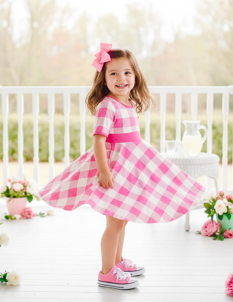 Pink Plaid twirl dress
