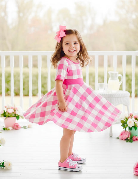 Pink Plaid twirl dress