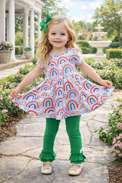 Rainbow twirl tunic + Green Legging