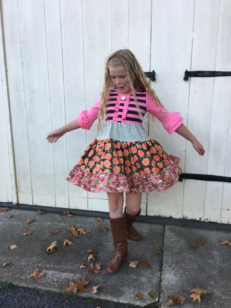girl's pumpkin twirl dress for Halloween Thanksgiving