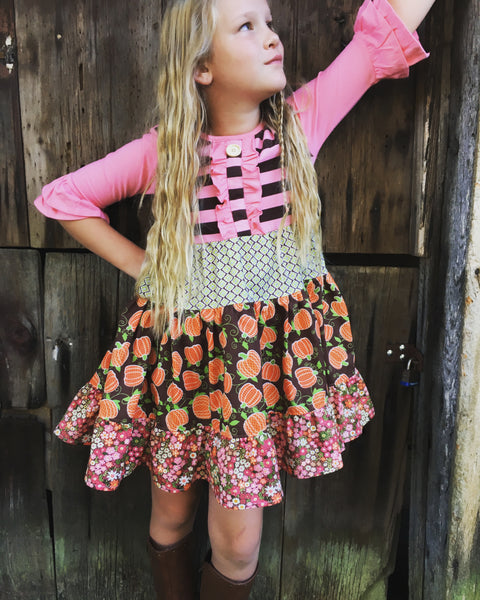 girl pumpkin twirl dress