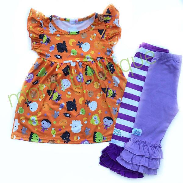 Vintaged Halloween tunic & purple dot shorts